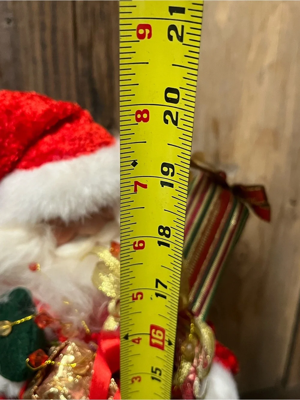 Pier 1 Red and White Santa with Green Gloves and Gold Accents